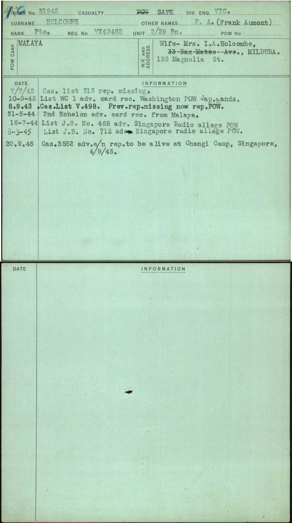 Holcombe, F A (Frank Aumont), VX43462
