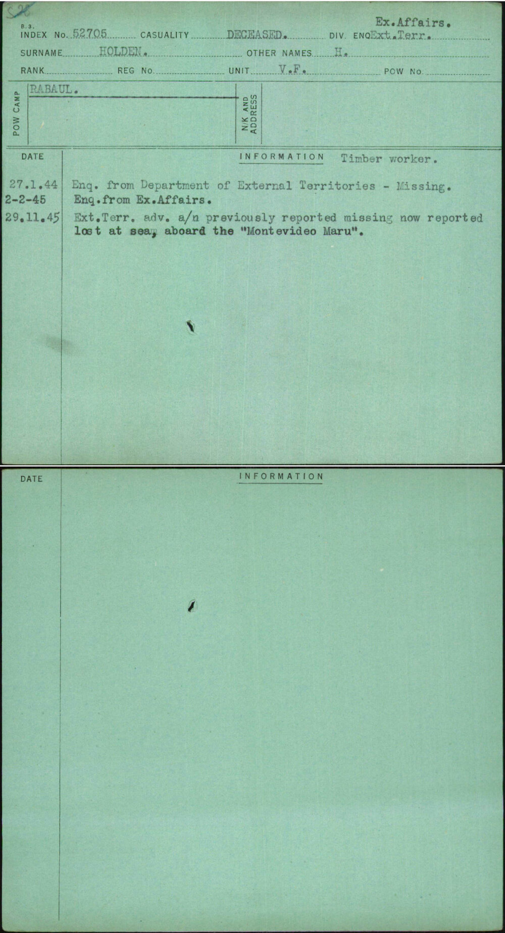 Holden, H, [No Service Number]