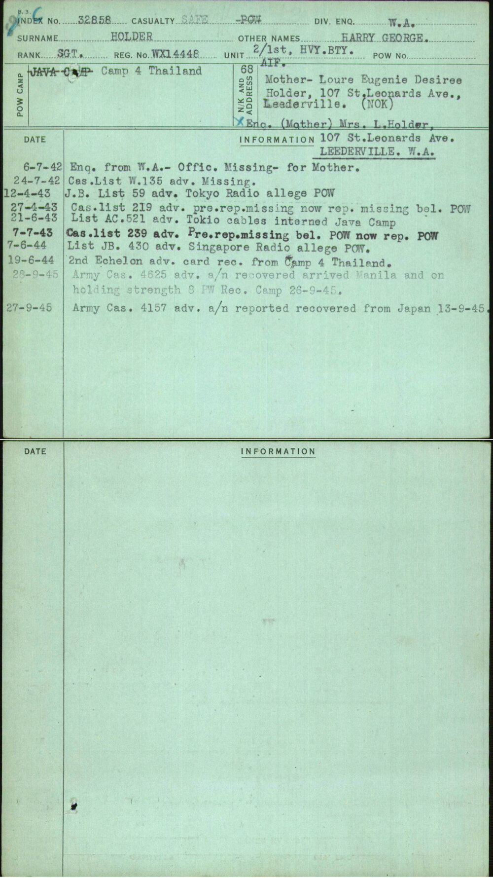 Holder, Harry George, WX14448