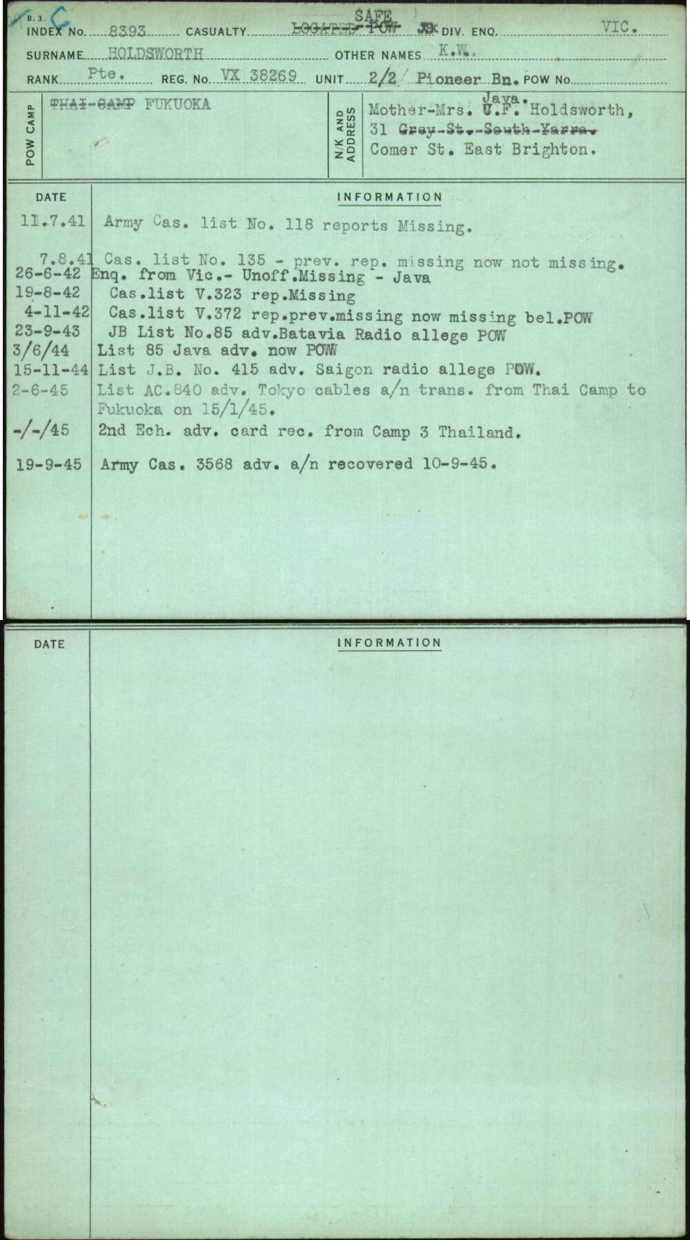 Holdsworth, K W, VX38269