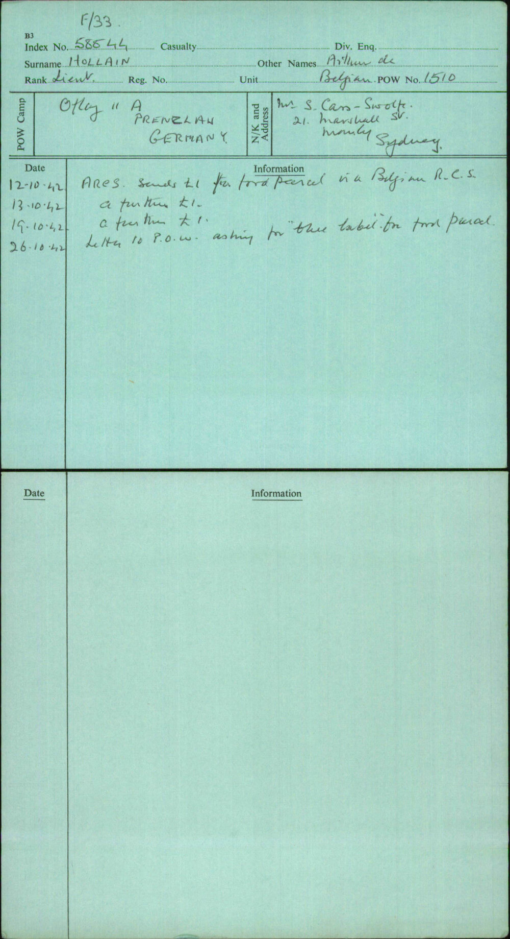 Hollain, Arthur, [No Service Number]