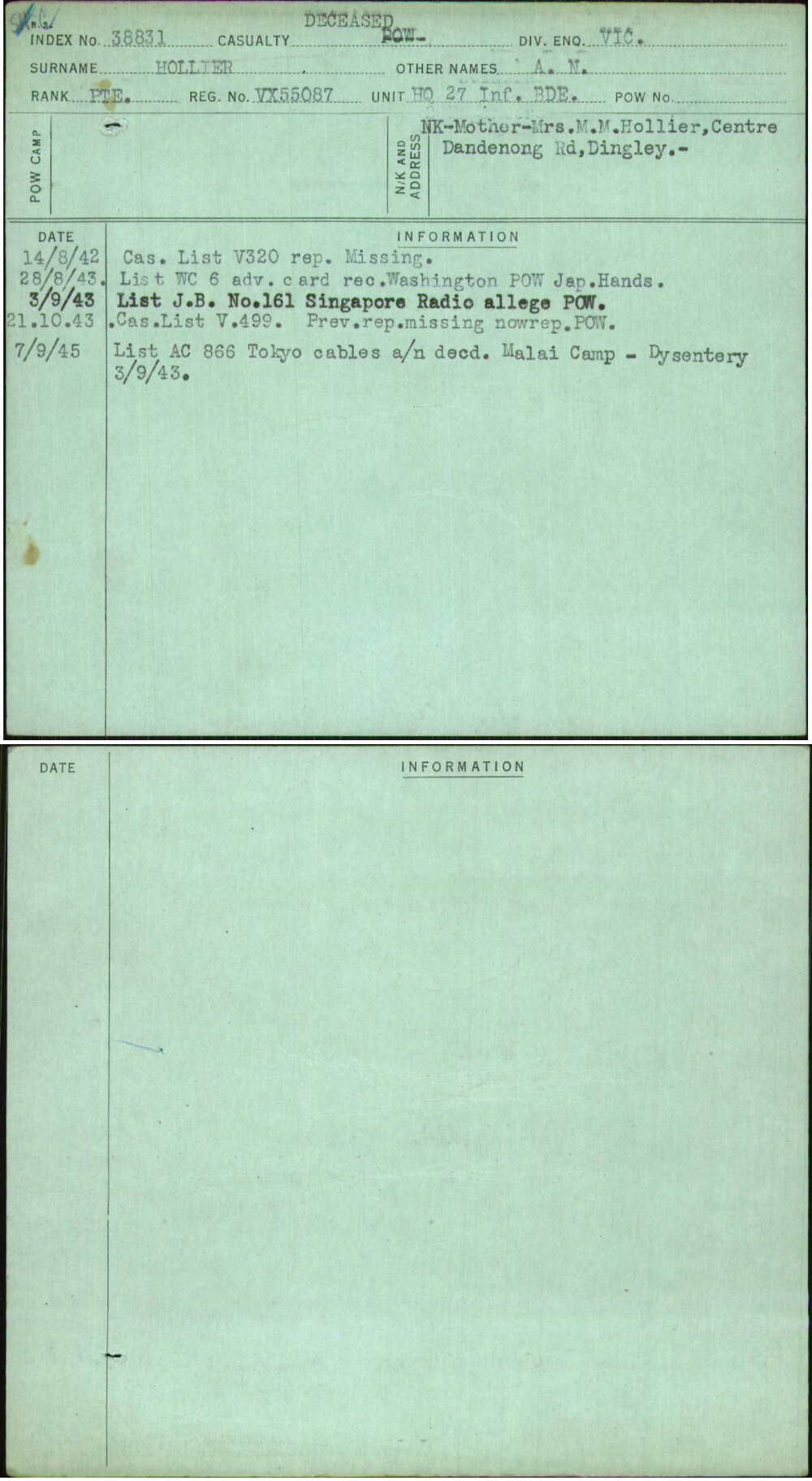 Hollier, A N, VX55087