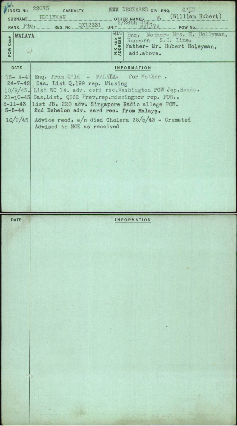 Hollyman, W (William Hubert), QX12331