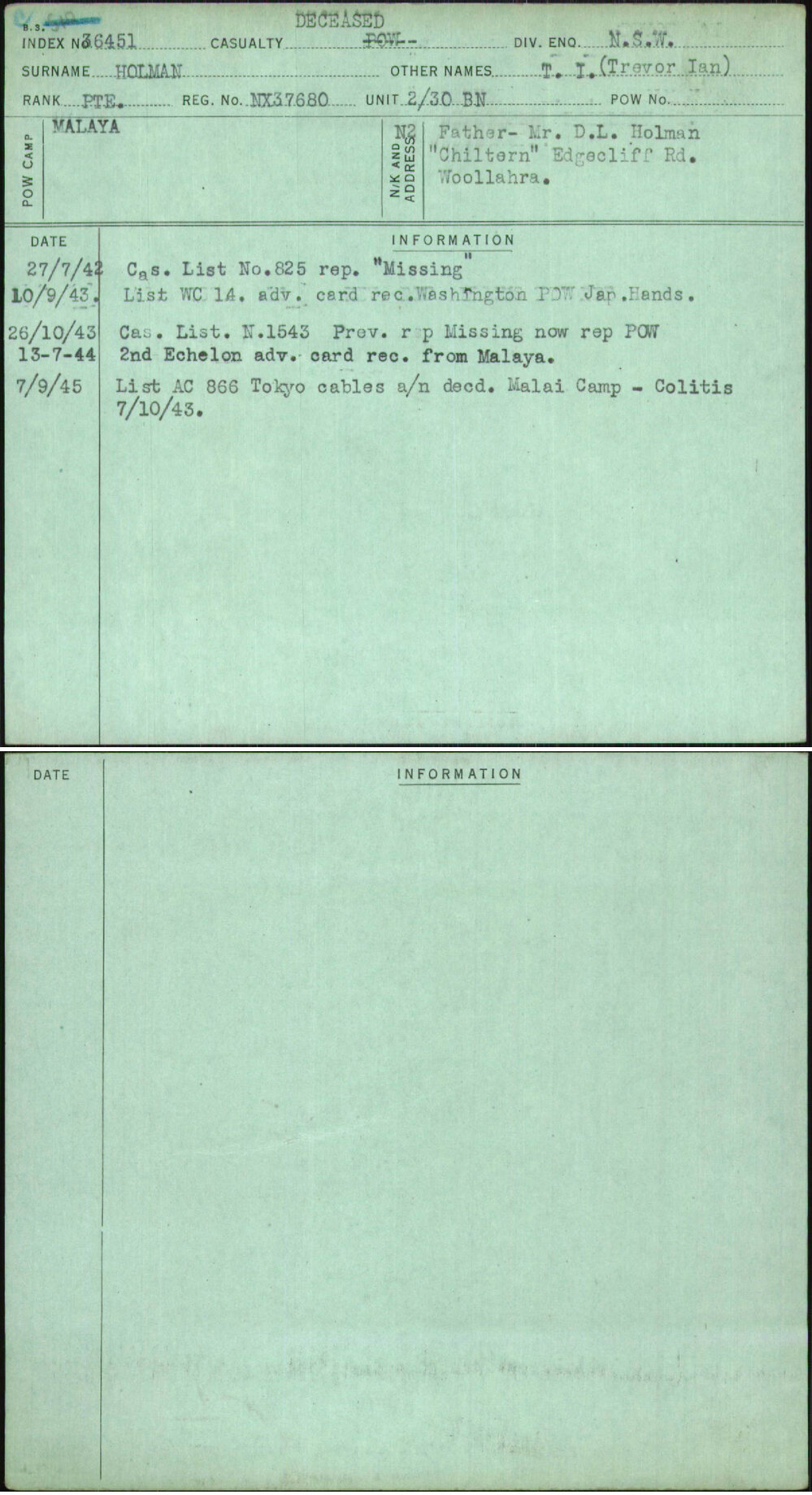 Holman, T I (Trevor Ian), NX37680