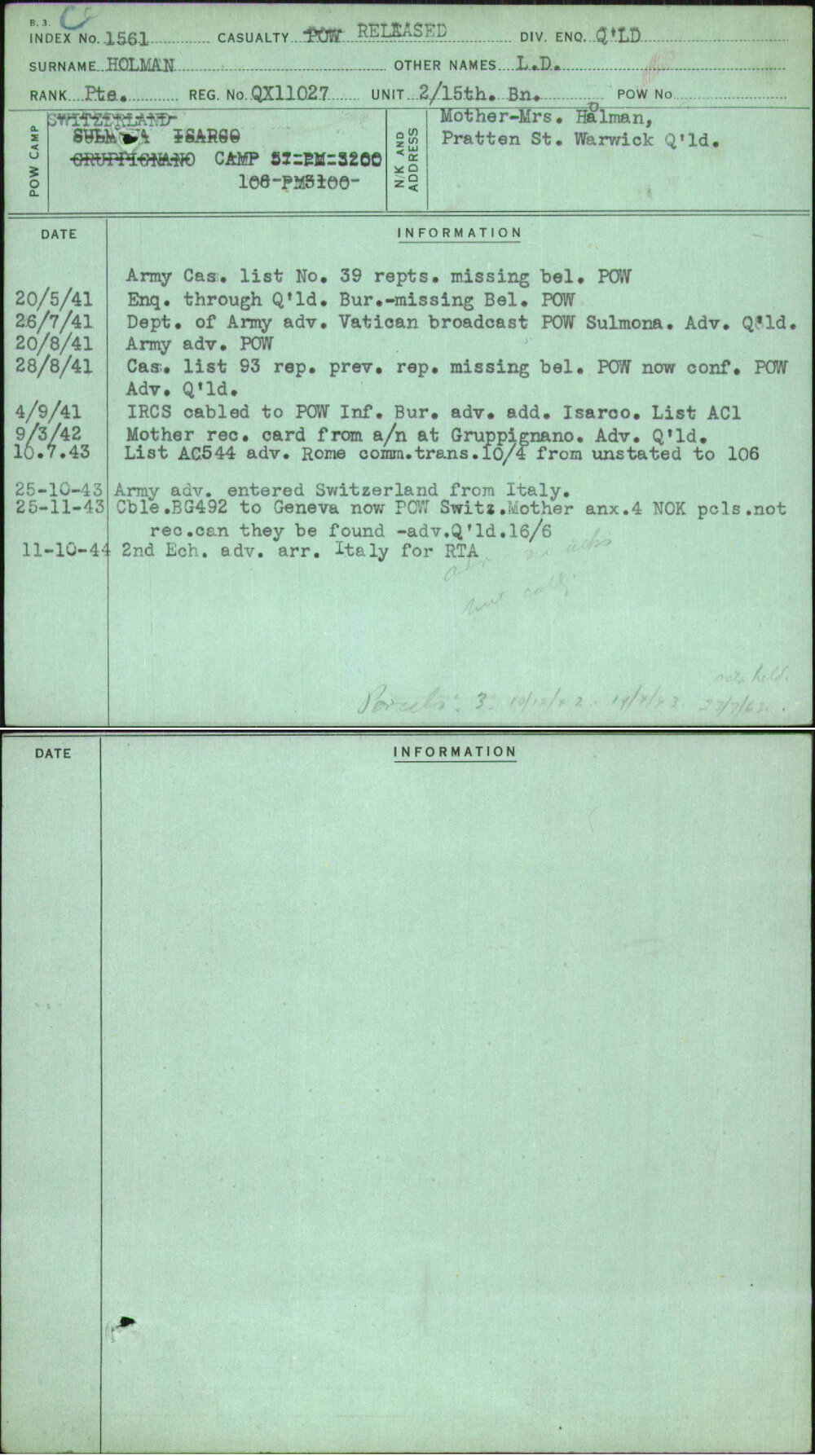 Holman, L D, QX11027