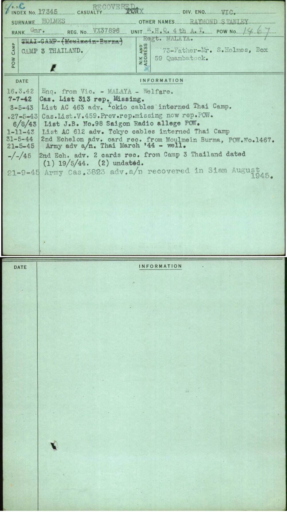 Holmes, Raymond Stanley, VX37896
