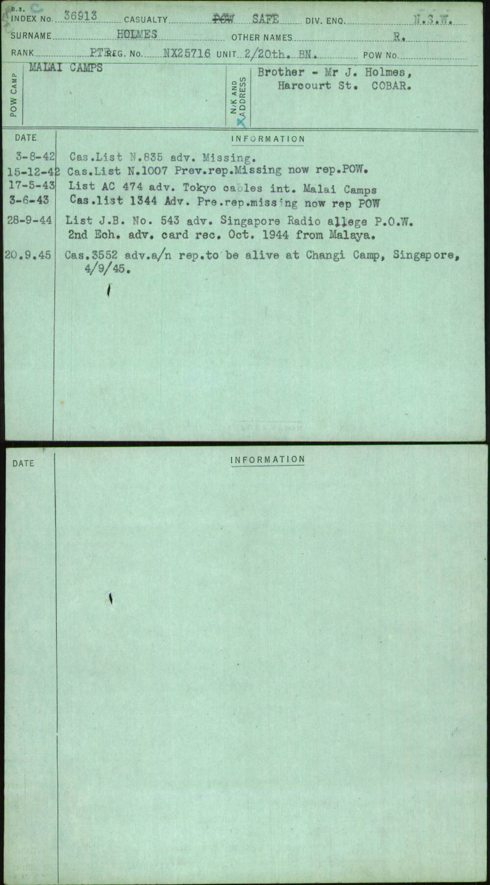Holmes, R, NX25716