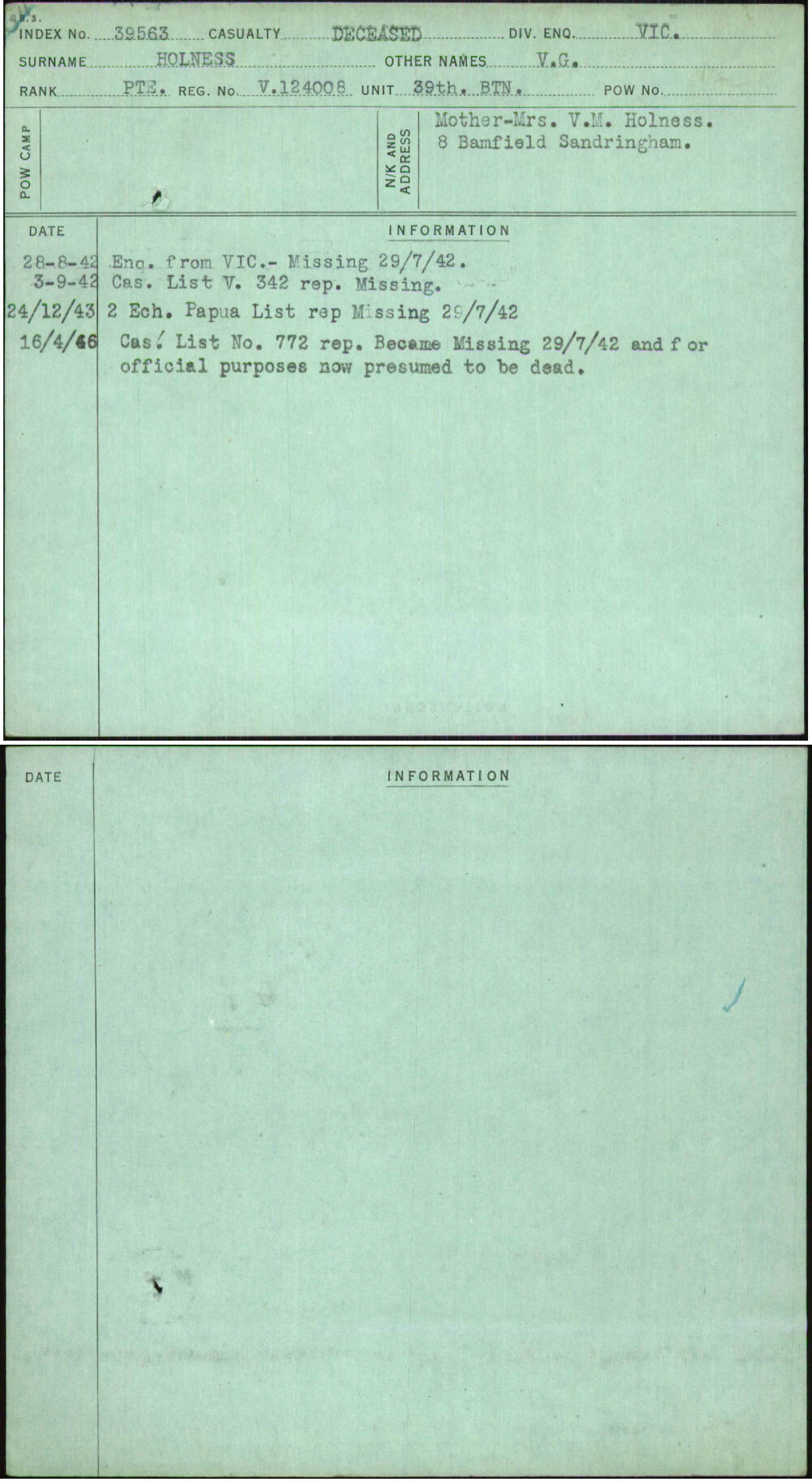 Holness, V G, V124008