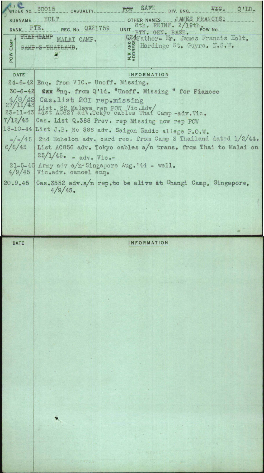 Holt, James Francis, QX21759