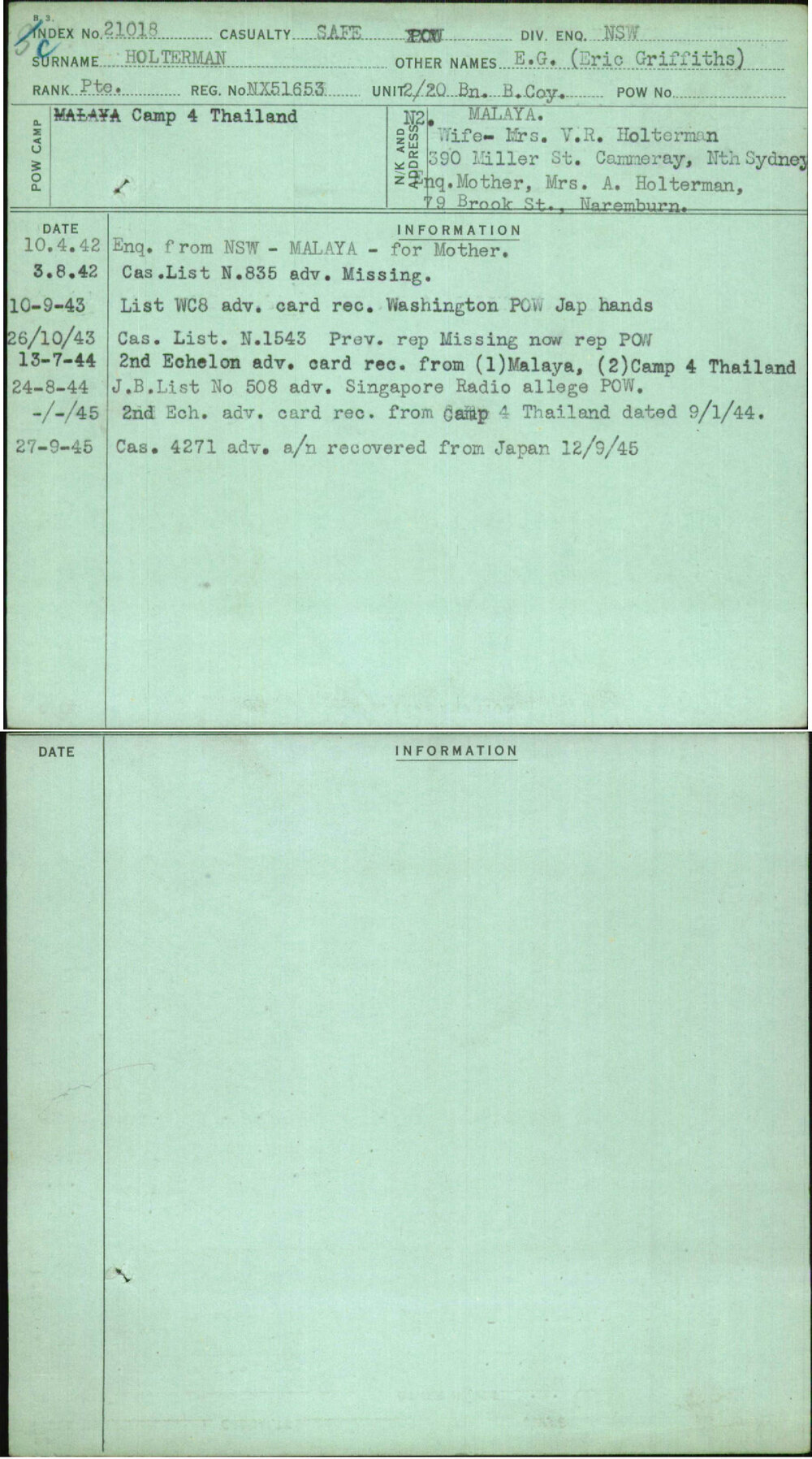Holterman, E G (Eric Griffiths), NX51653