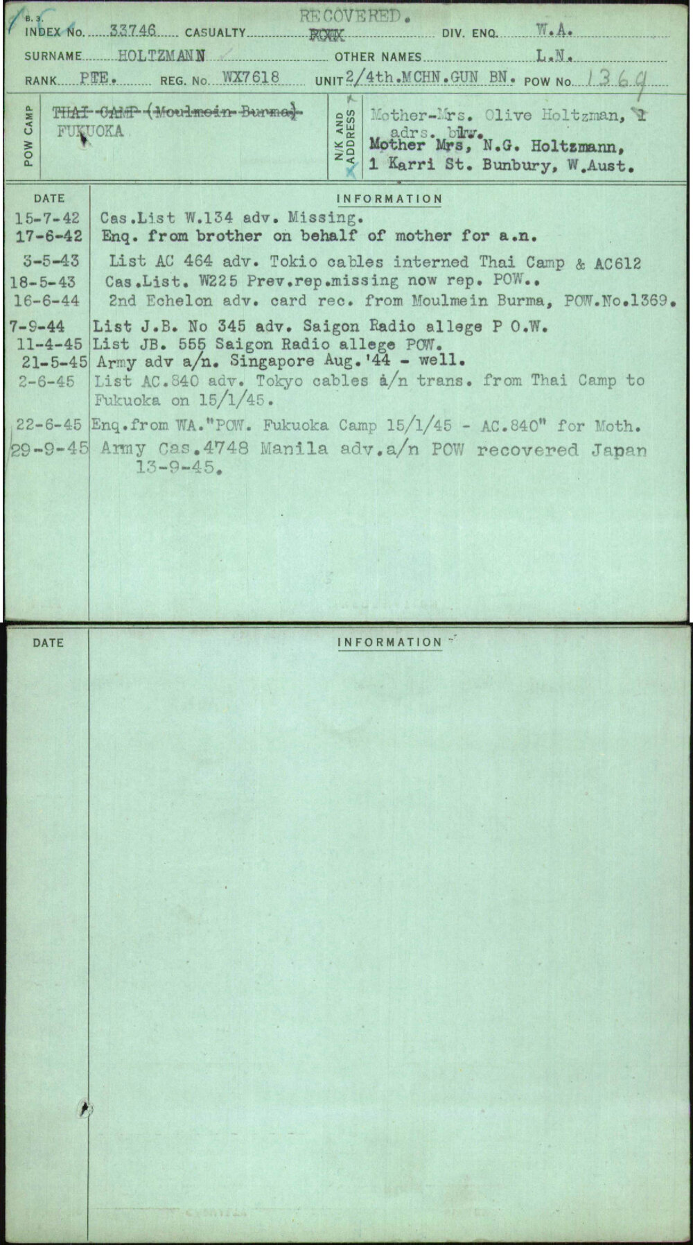 Holtzmann, L N, WX7618