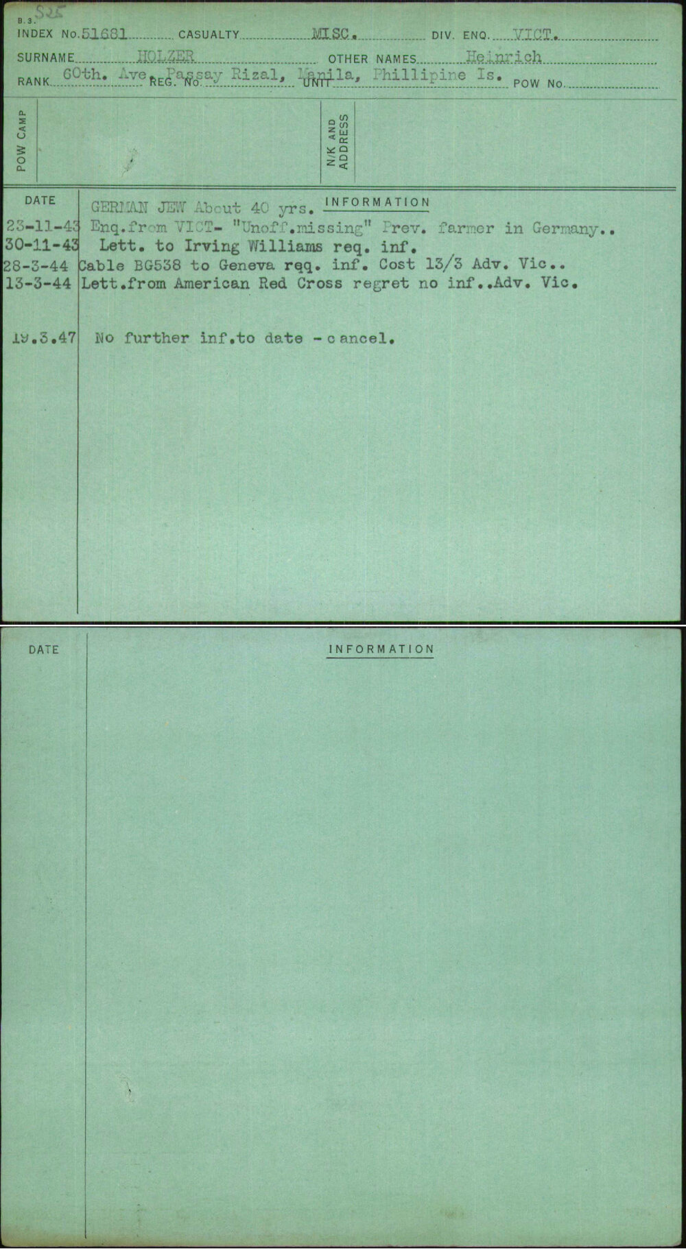 Holzer, Heinrich, [No Service Number]