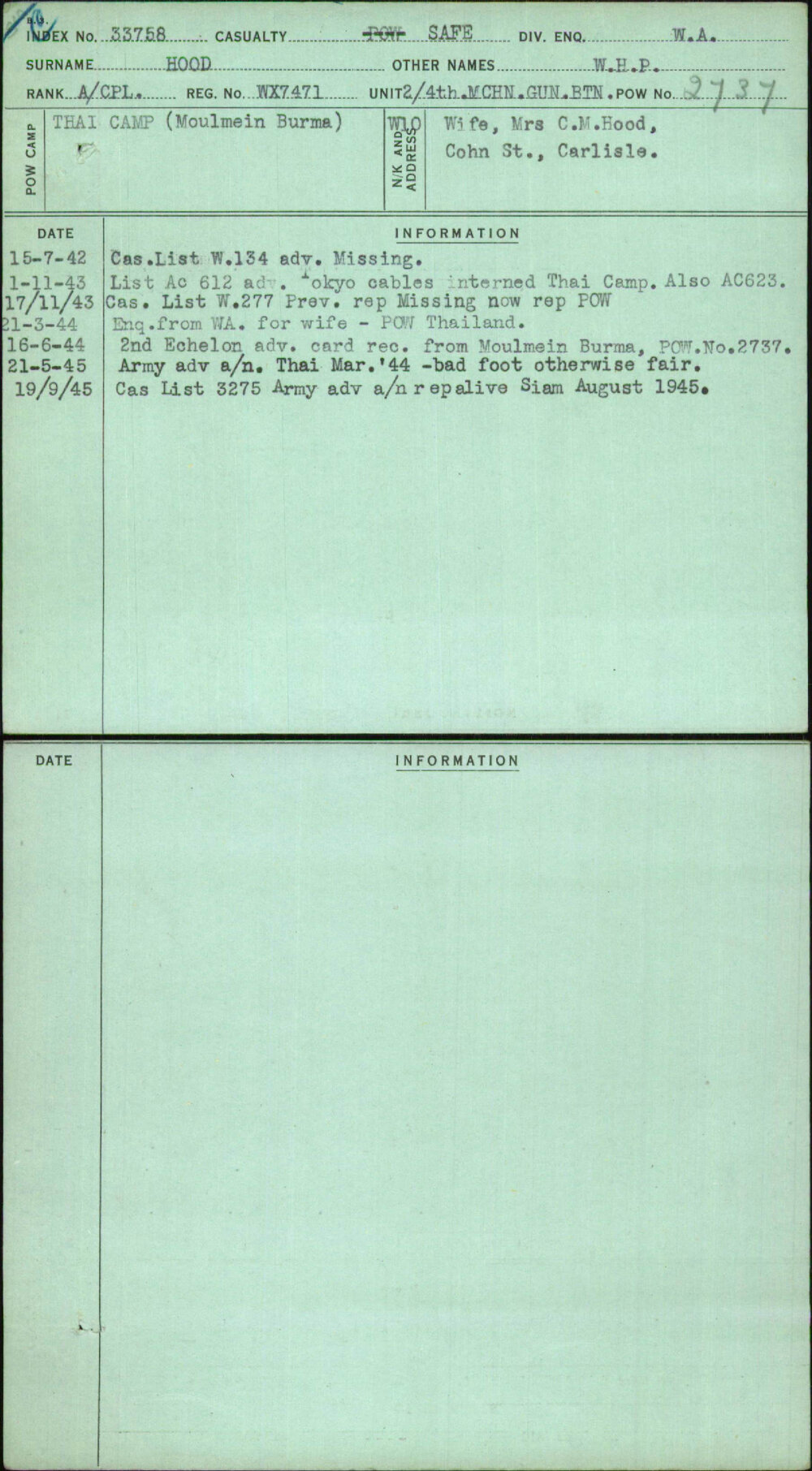 Hood, W H P, WX7471