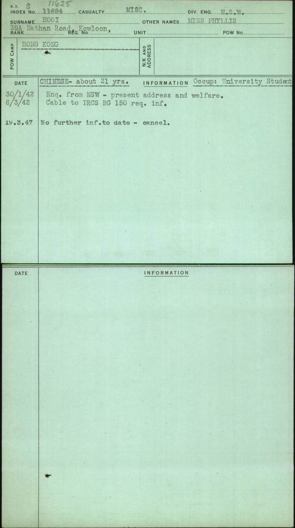 Hooi, Miss Phyllis, [No Service Number]