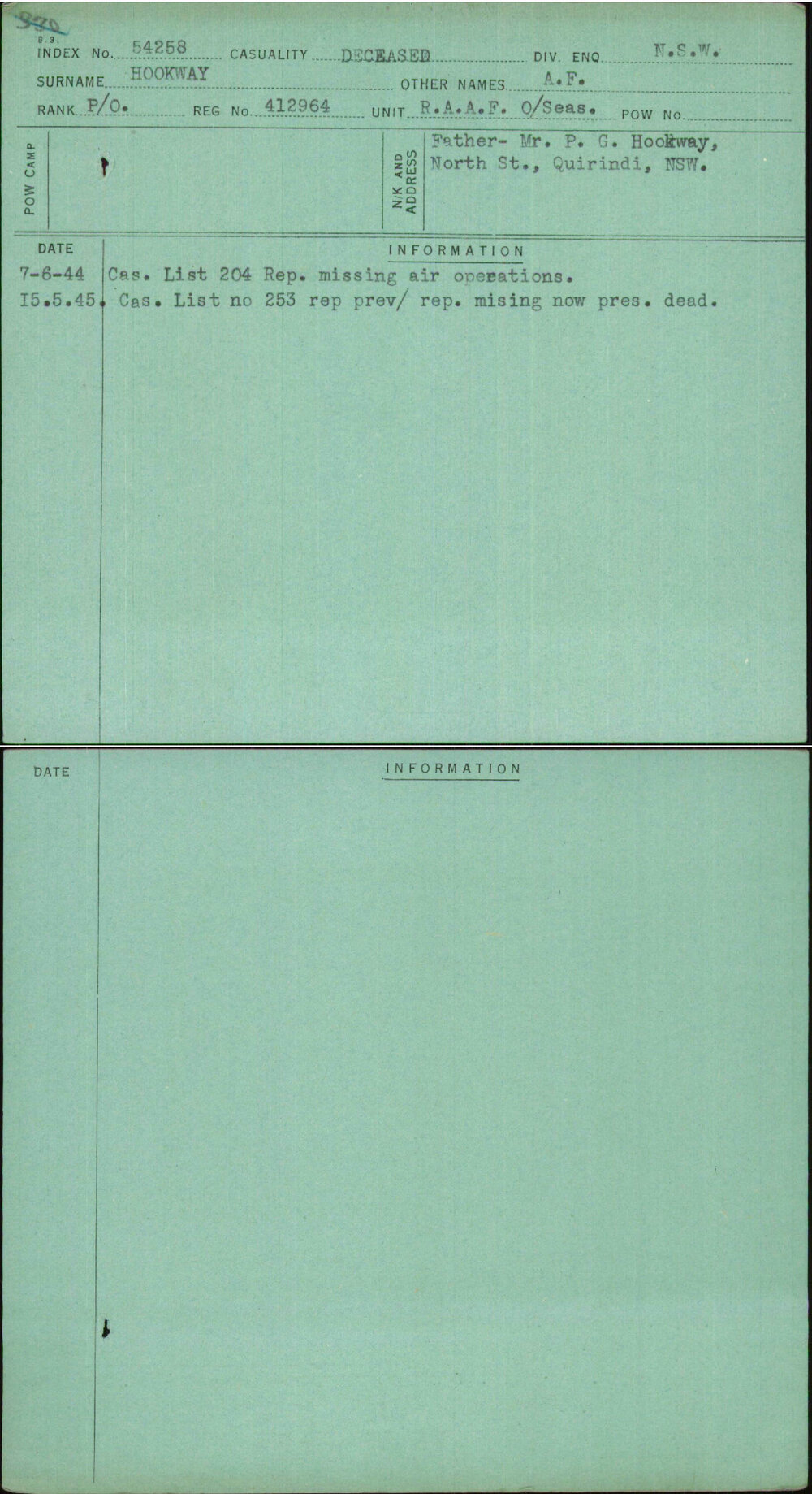 Hookway, A F, 412964