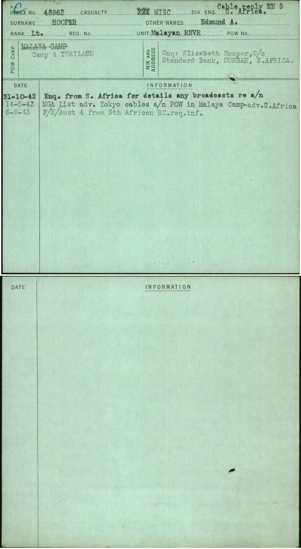Hooper, Edmund A, [No Service Number]