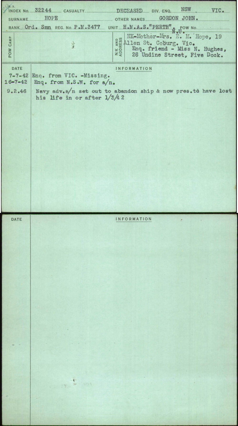 Hope, Gordon John, Pm3477