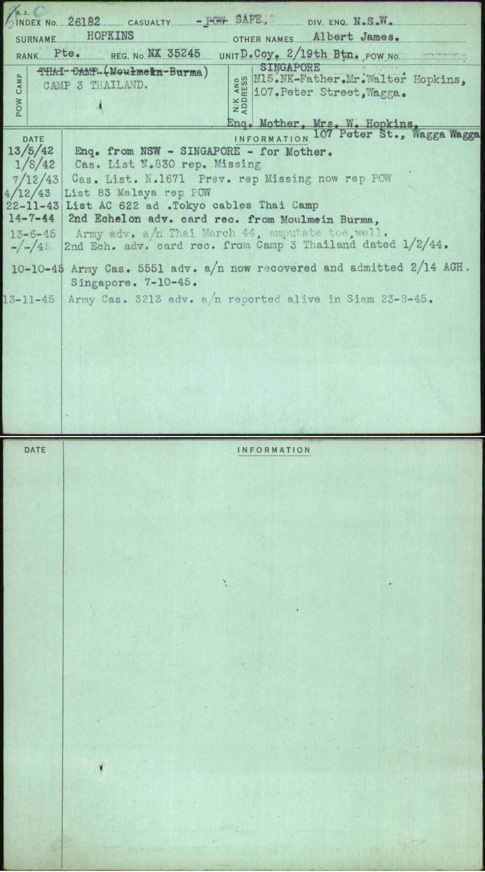 Hopkins, Albert James, NX35245