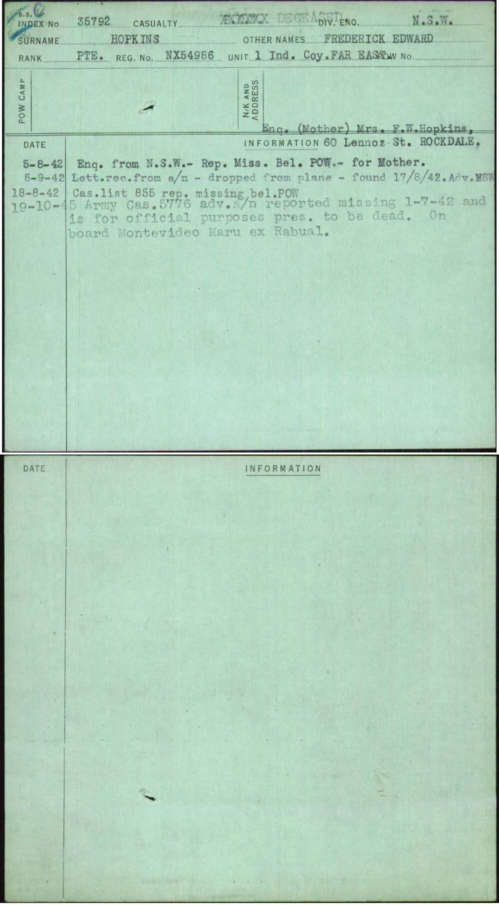 Hopkins, Frederick Edward, NX54986