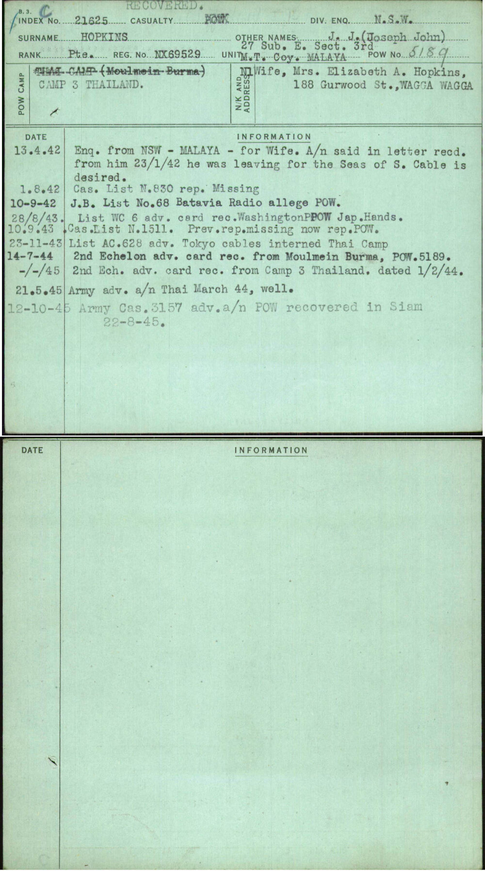 Hopkins, J J (Joseph John), NX69529