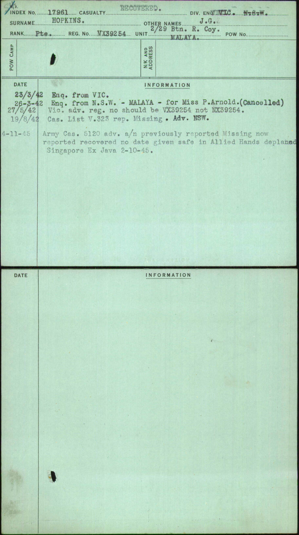 Hopkins, J G, VX39254