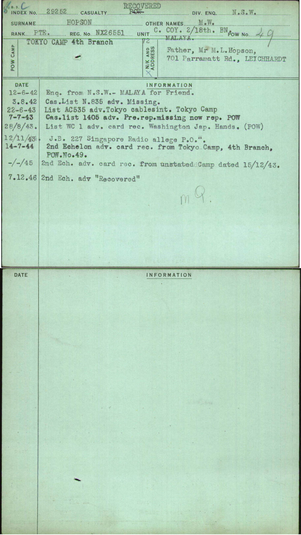 Hopson, M W, NX26551