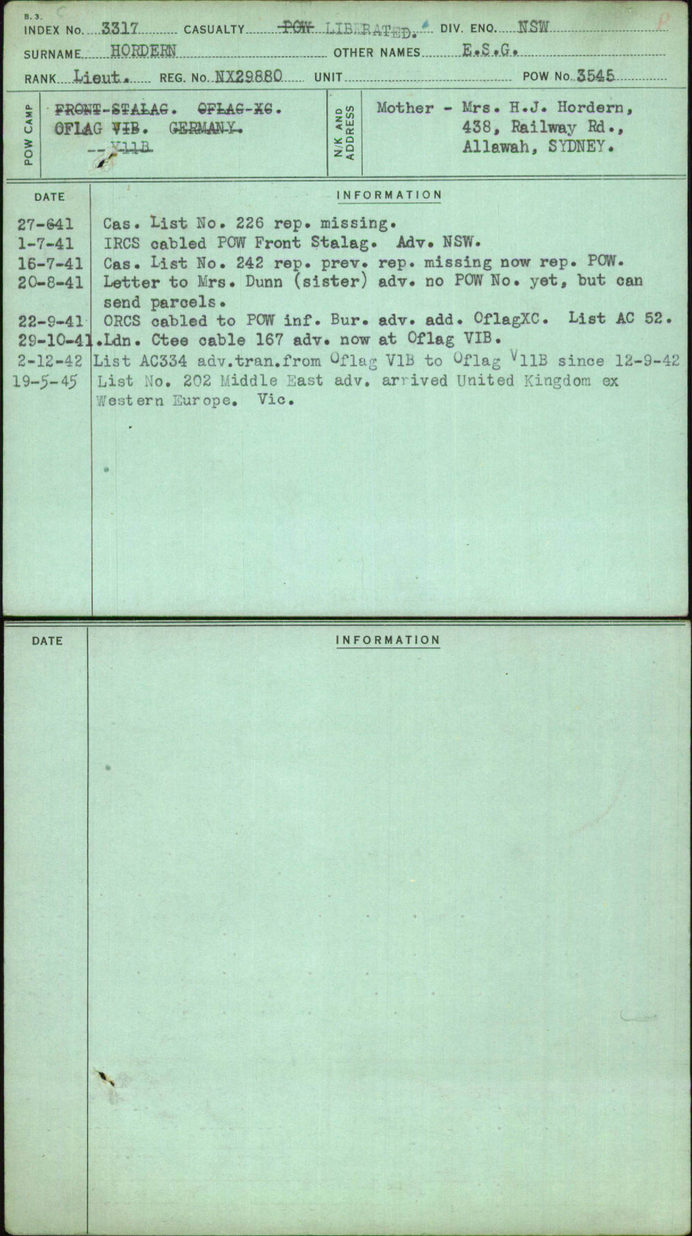 Hordern, E S G, NX29880