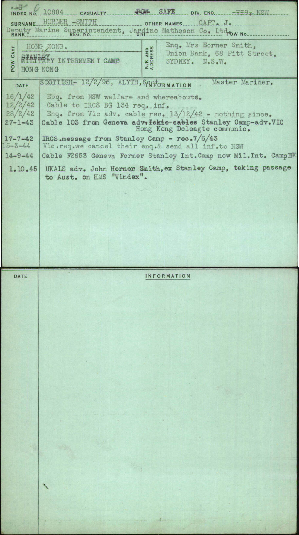 Horner-Smith, Capt J, [No Service Number]