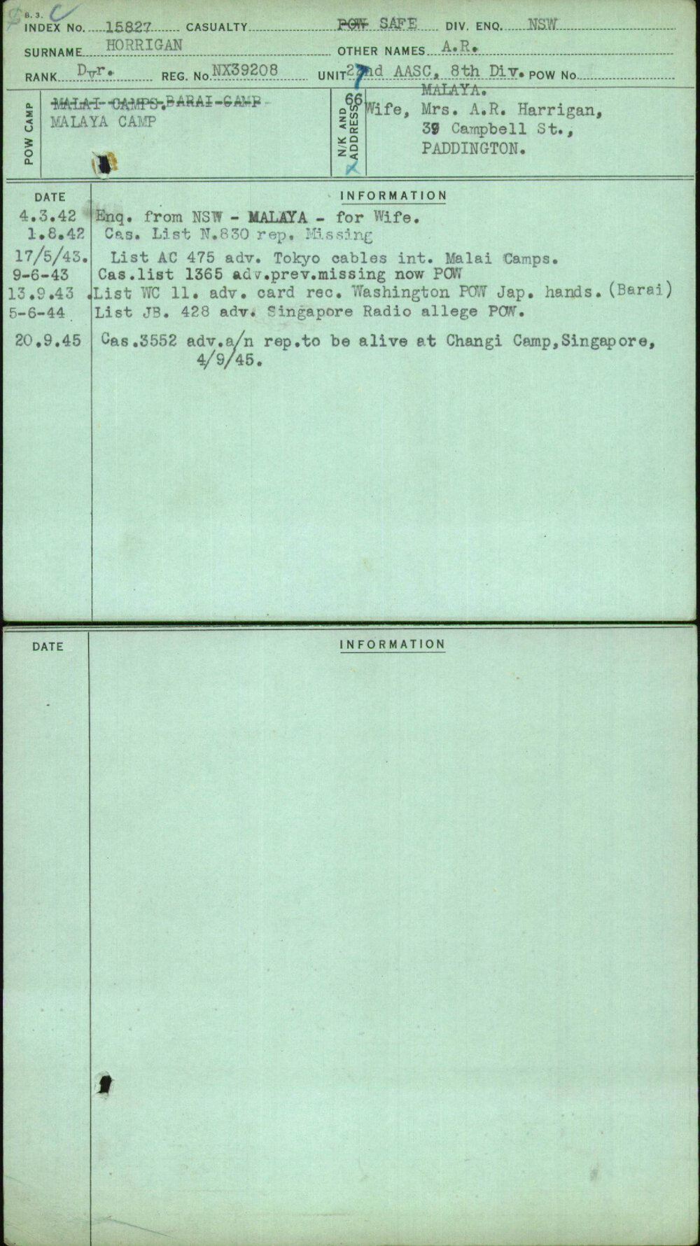 Horrigan, A R, NX39208