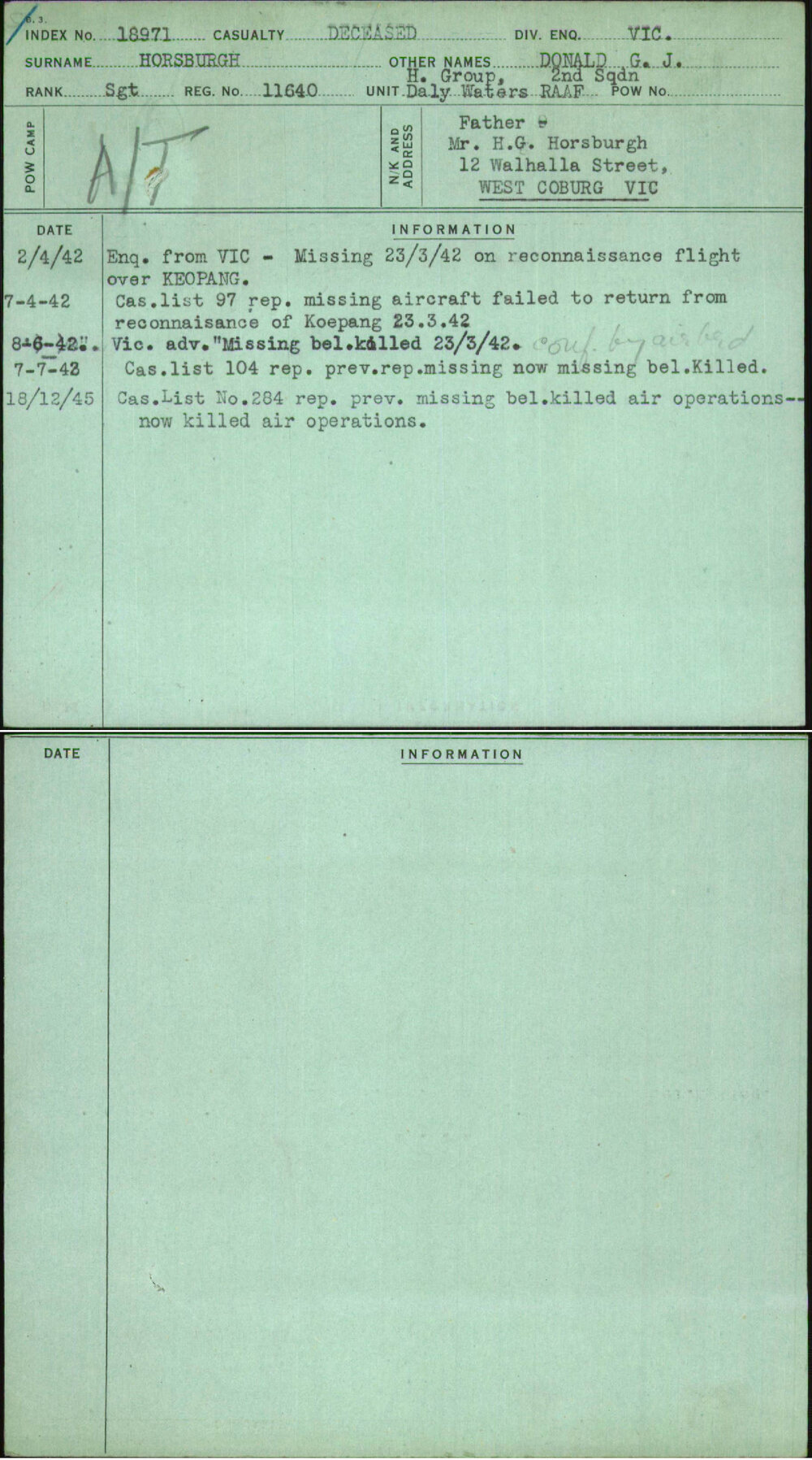 Horsburgh, Donald G J, 11640