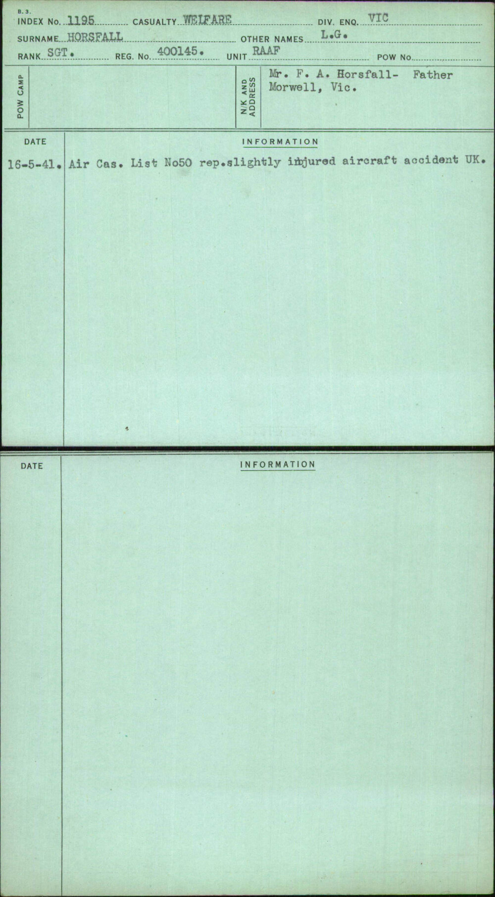 Horsfall, L G, 400145