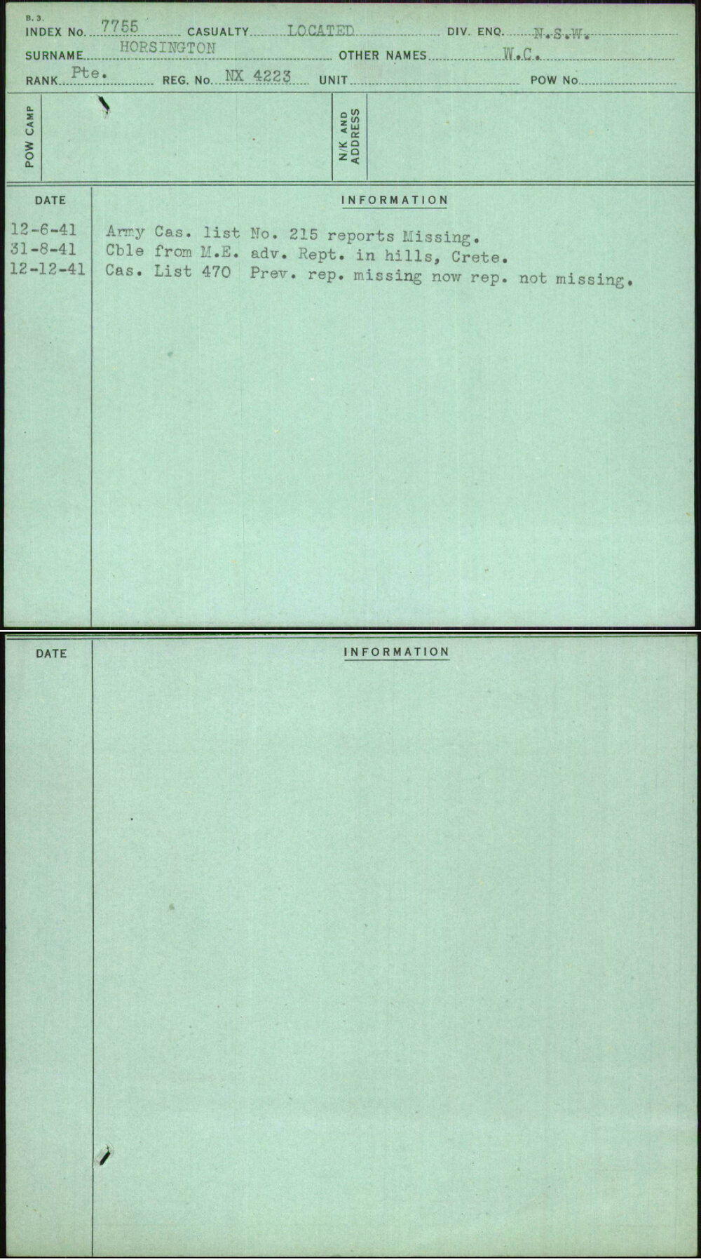 Horsington, W C, NX4223