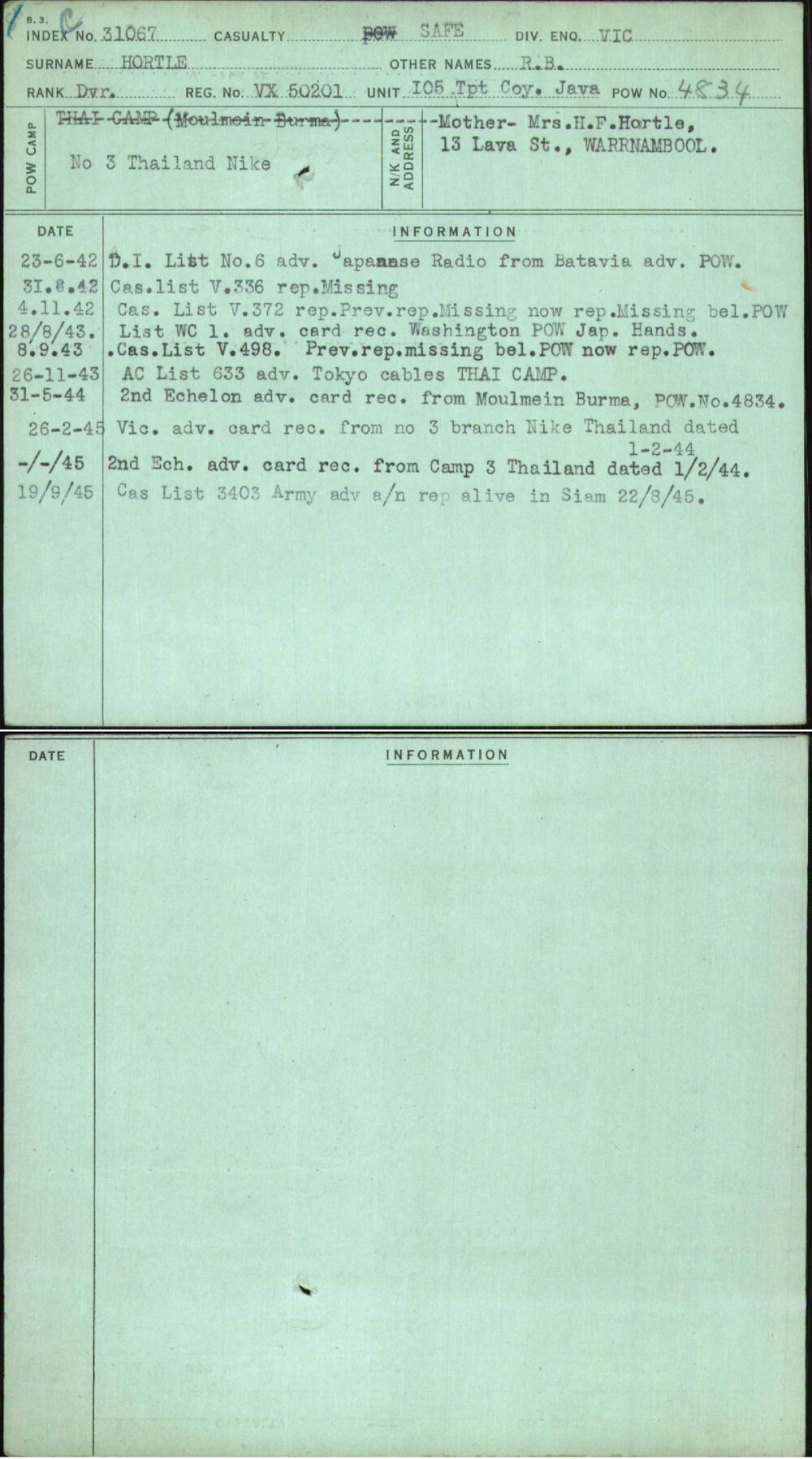 Hortle, R B, VX50201