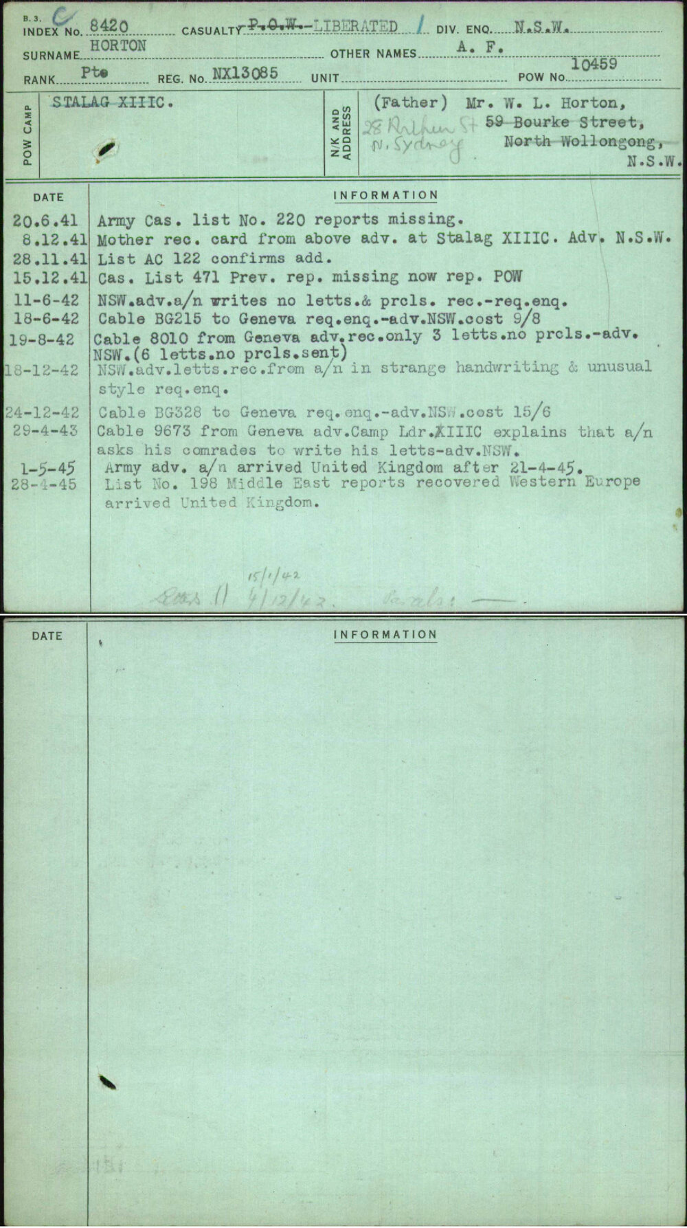 Horton, A F, NX13085