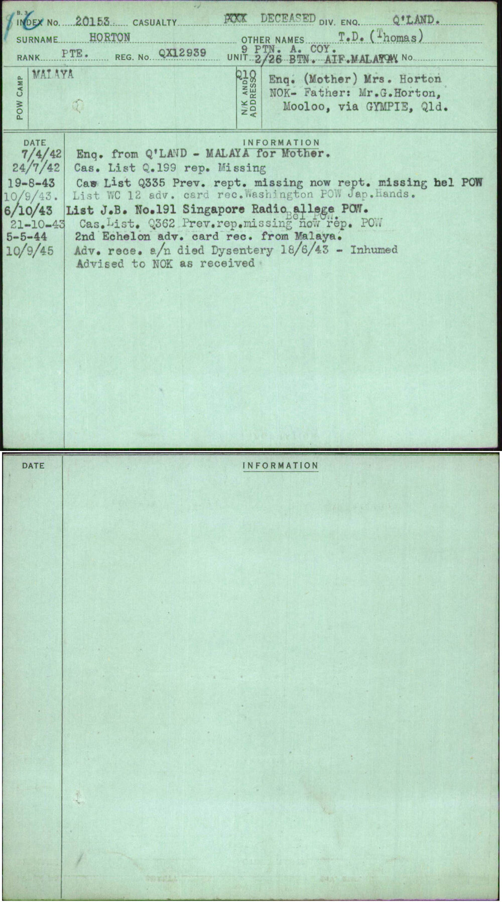 Horton, T D (Thomas), QX12939