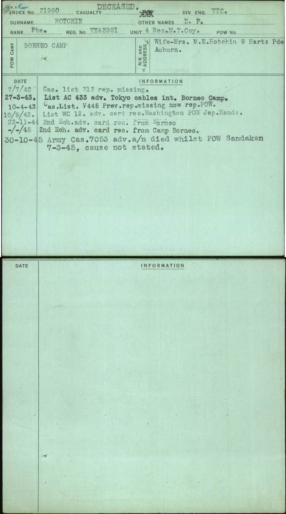 Hotchin, D P, VX43981