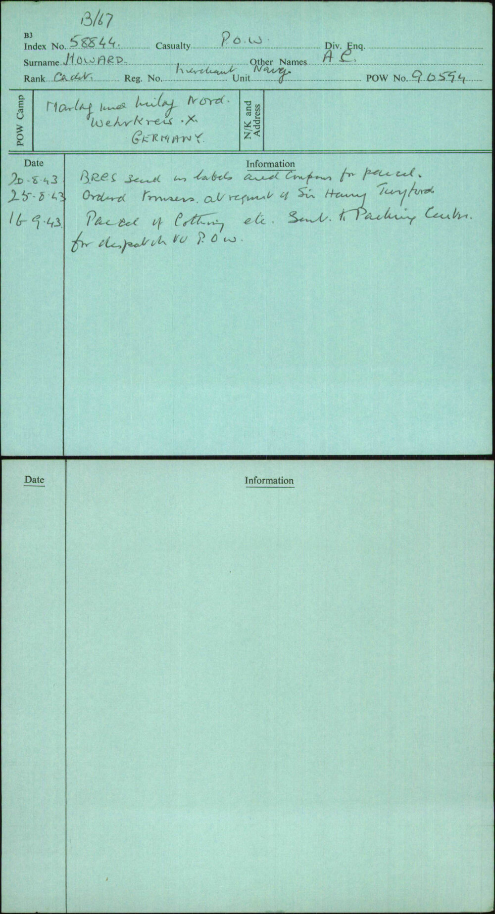 Howard, A C, [No Service Number]