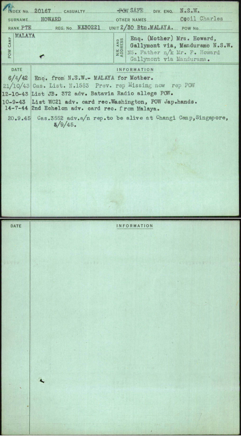 Howard, Cecil Charles, NX30221