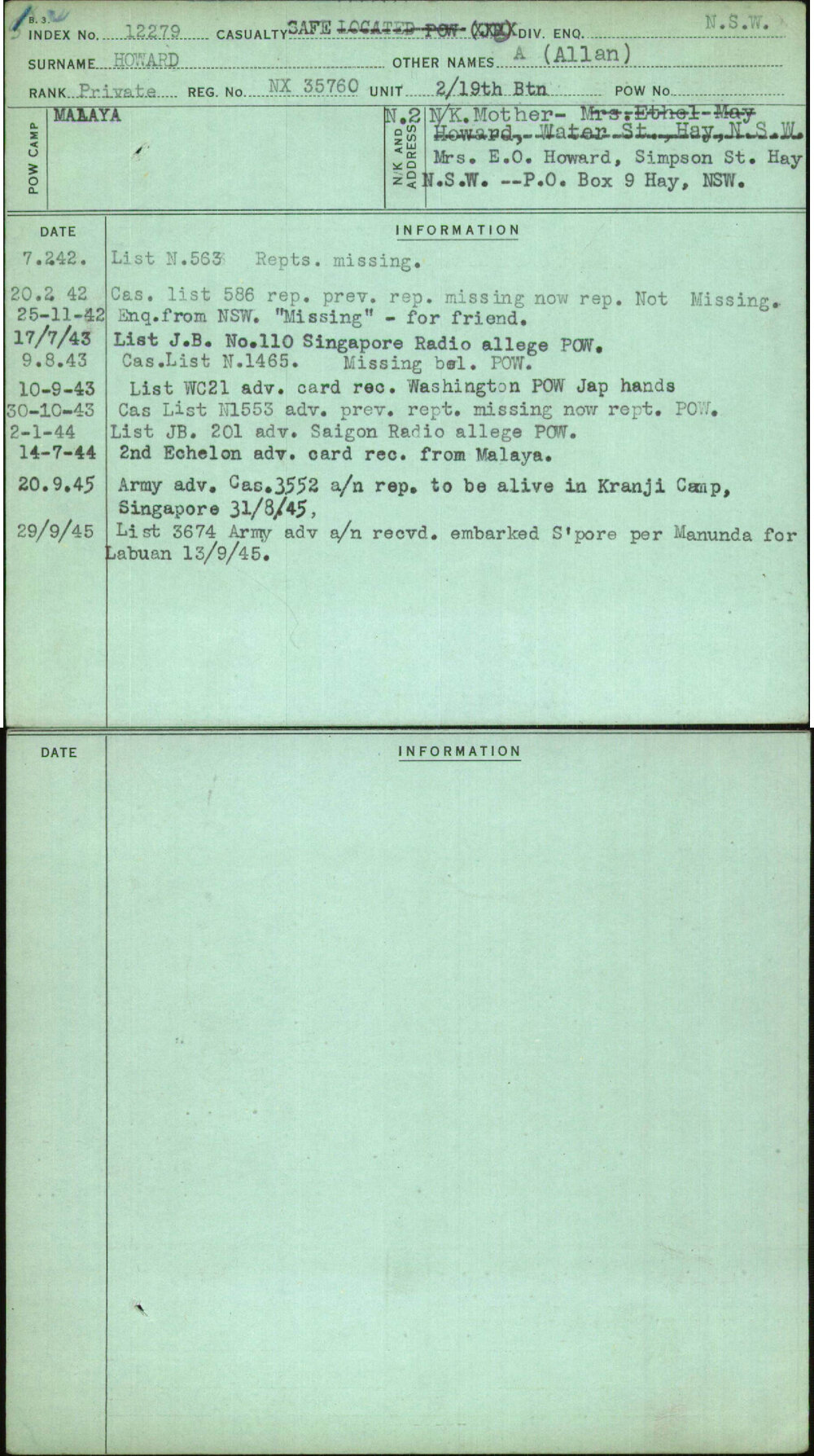 Howard, A (Allan), NX35760