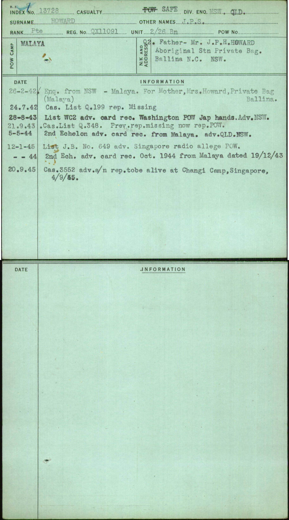 Howard, J P S, QX11091