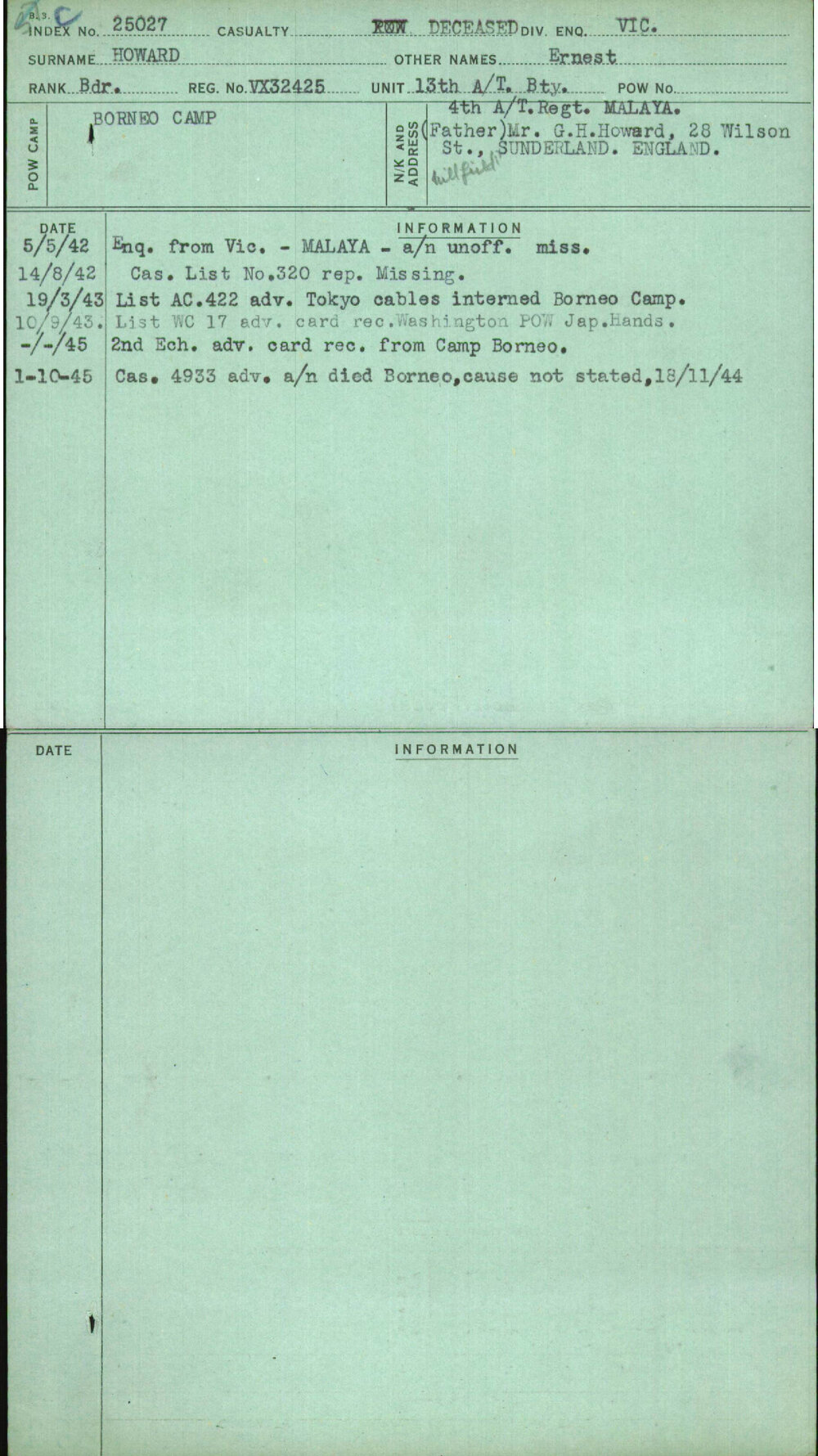 Howard, Ernest, VX32425