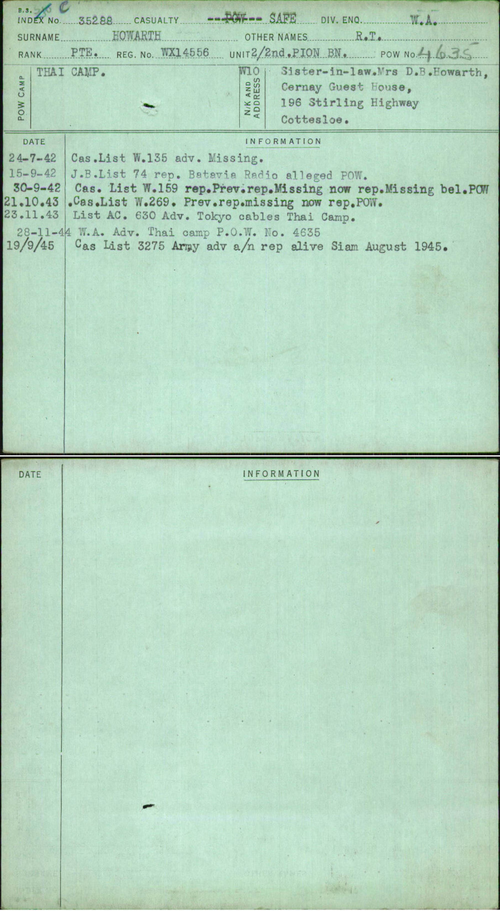 Howarth, R T, WX14556