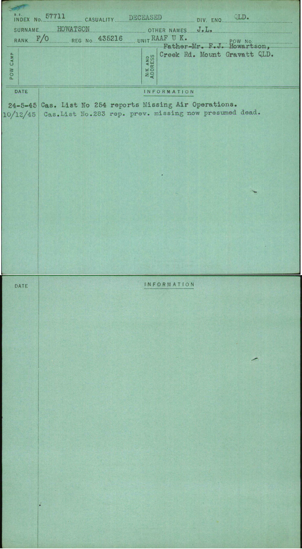 Howatson, J L, 435216