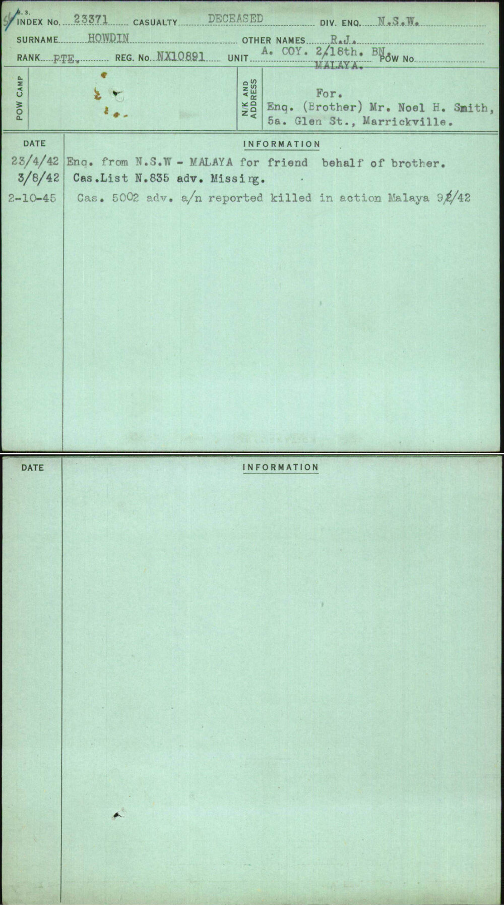 Howdin, R J, NX10891