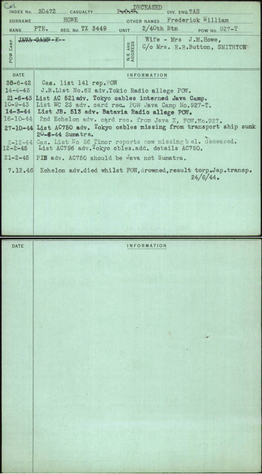 Howe, Frederick William, TX3449