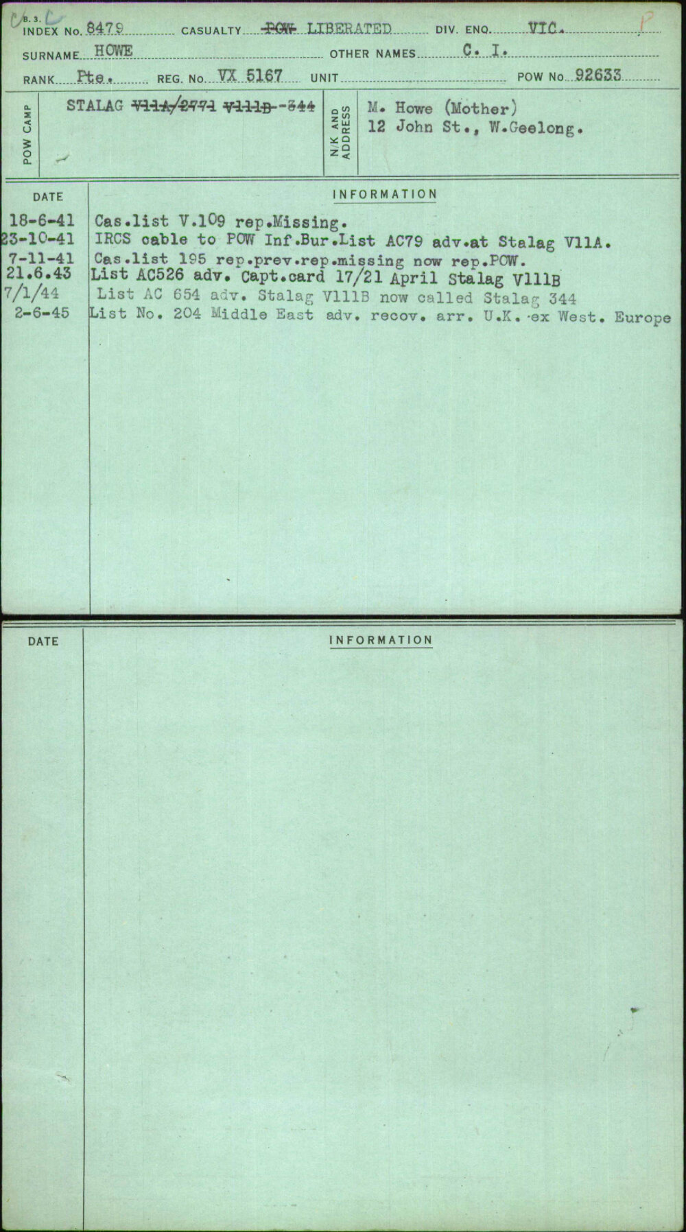 Howe, C I, VX5167