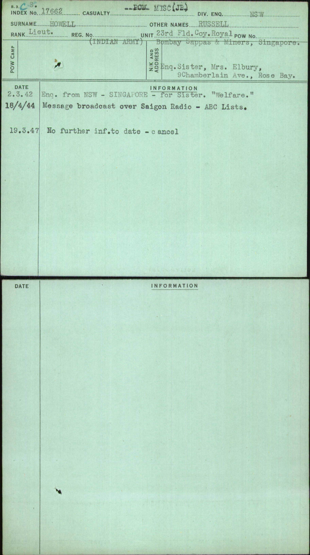 Howell, Russell, Indian Army