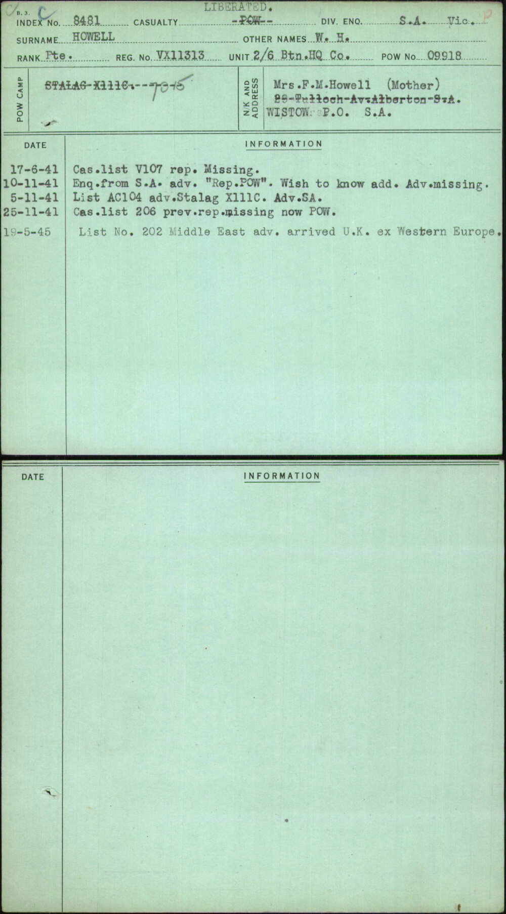 Howell, W H, VX11313