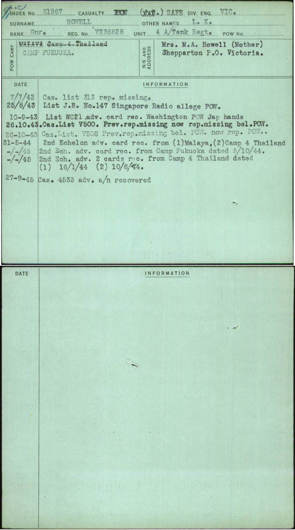 Howell, L K, VX36828