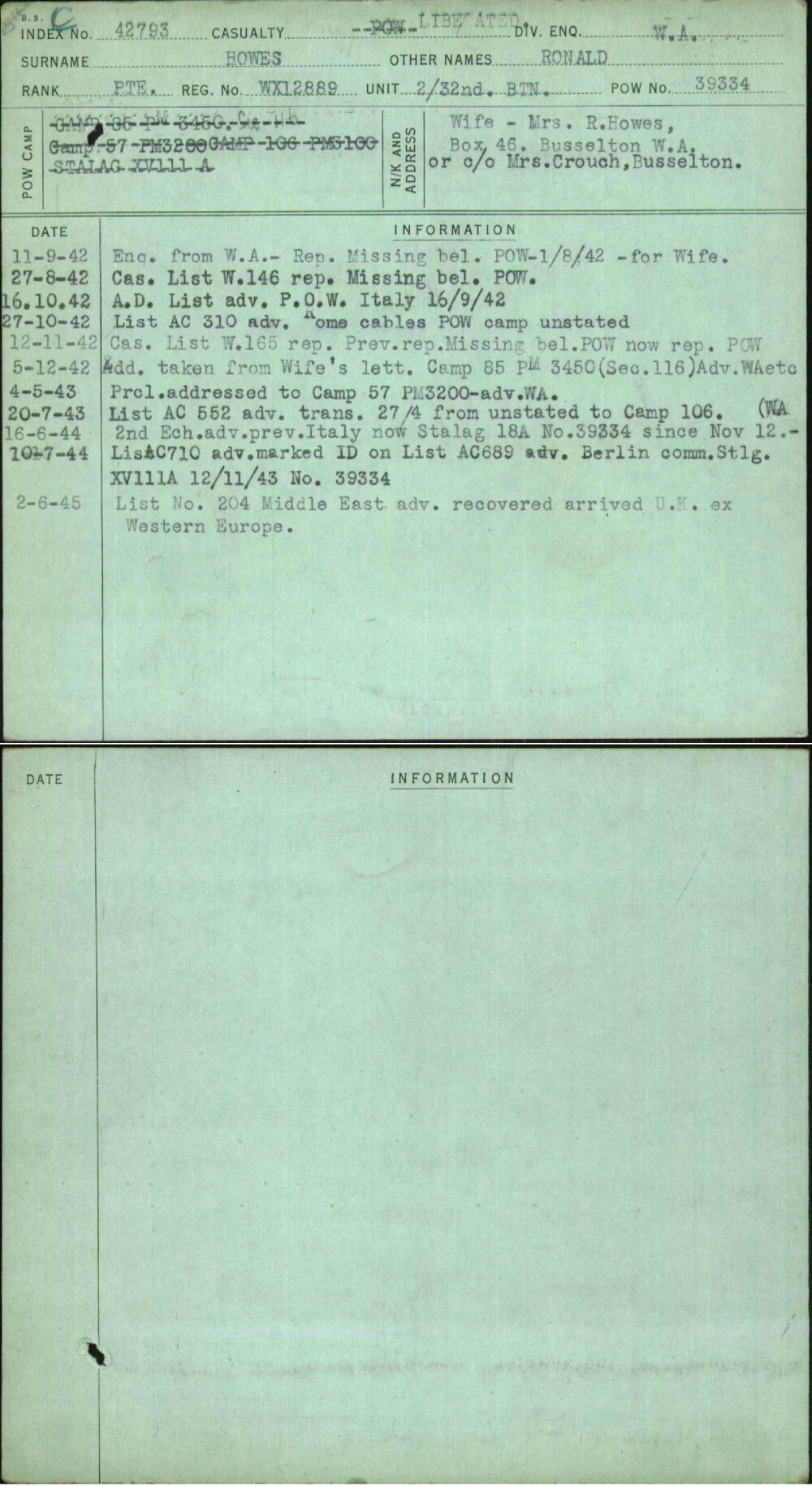 Howes, Ronald, WX12889